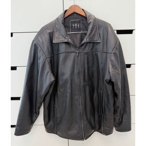 H&H Men Black Leather Full-Zip Jacket - Size: XL - Soft, distressed, VG!